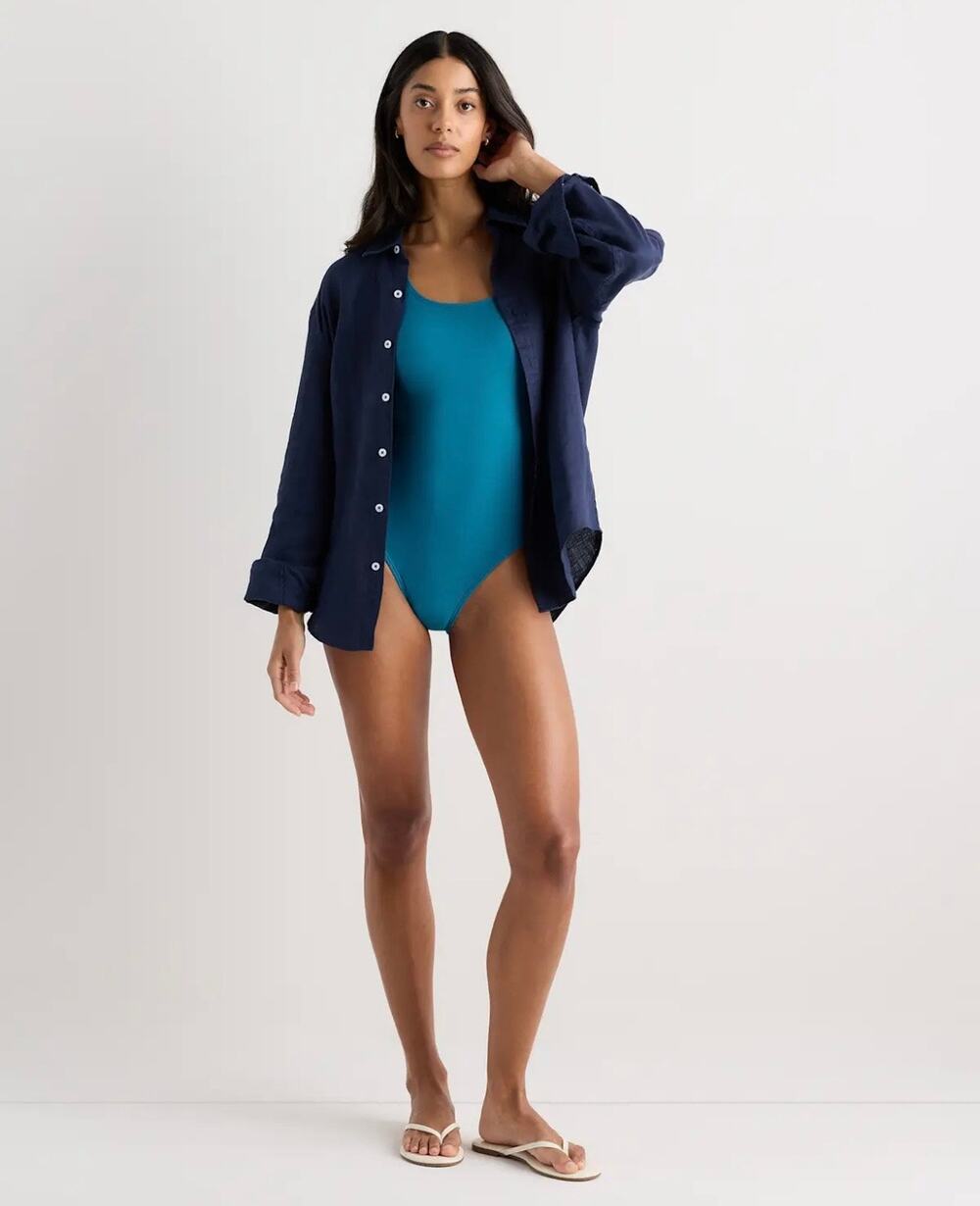 New Quince Italian Cross-Back One-Piece
Swimsuit in Blue Size Medium MSRP $49.90